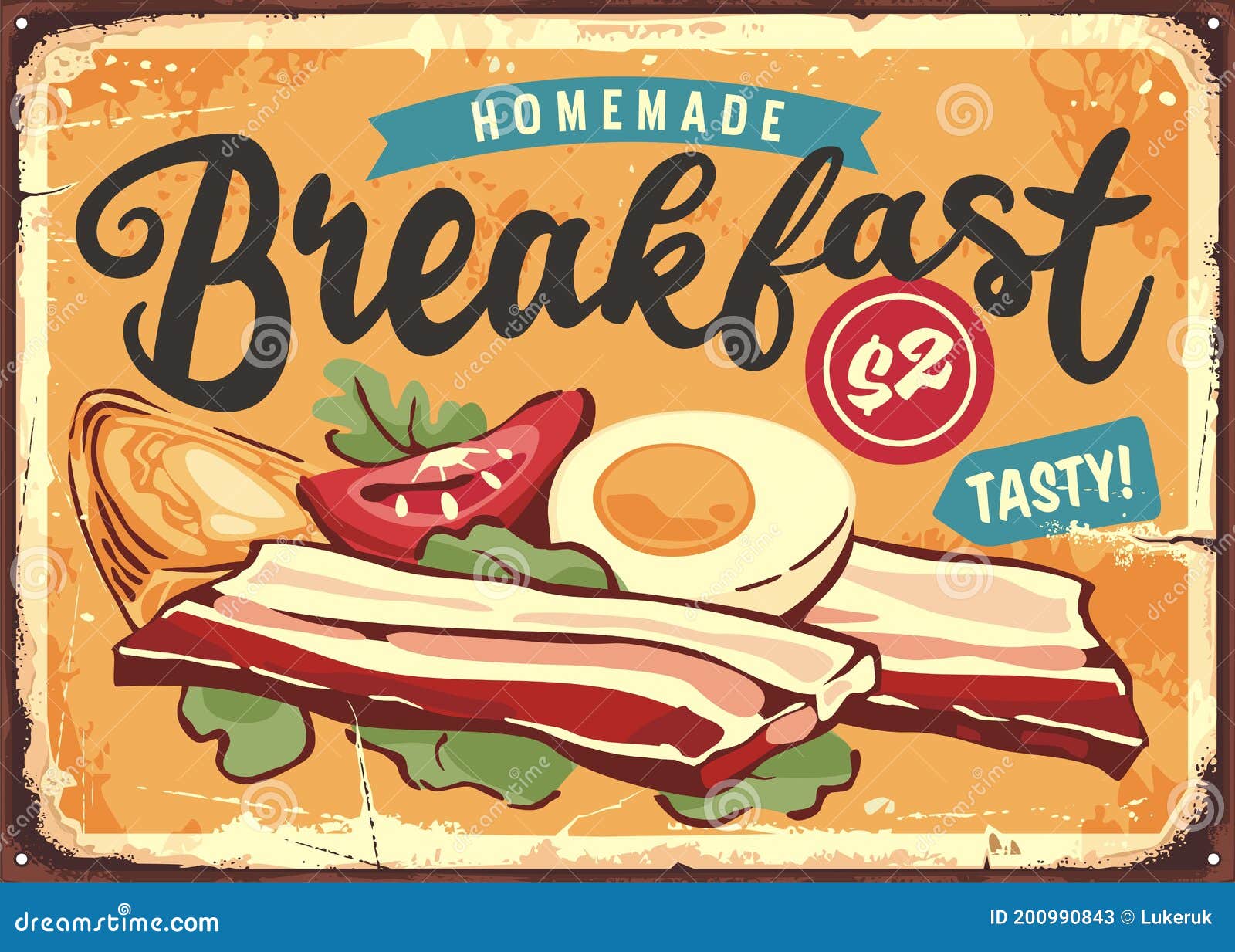 Bacon, Boiled Eggs and Ingredients Retro Tin Sign Stock Vector -  Illustration of cooking, ingredient: 200990843