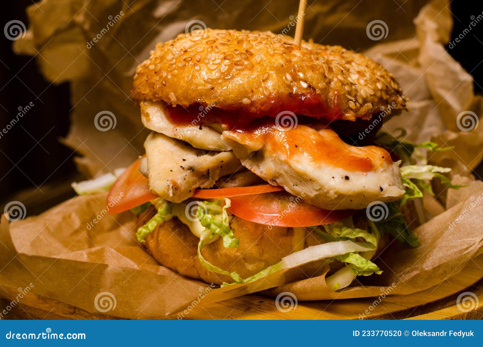 Bacon Burger with Beef Patty on Wooden Table Stock Photo Image of