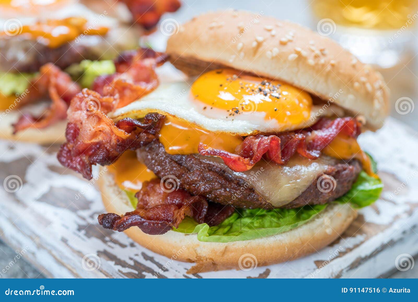 Bacon Burger with Egg Lettuce and Cheese Stock Photo - Image of cuisine ...