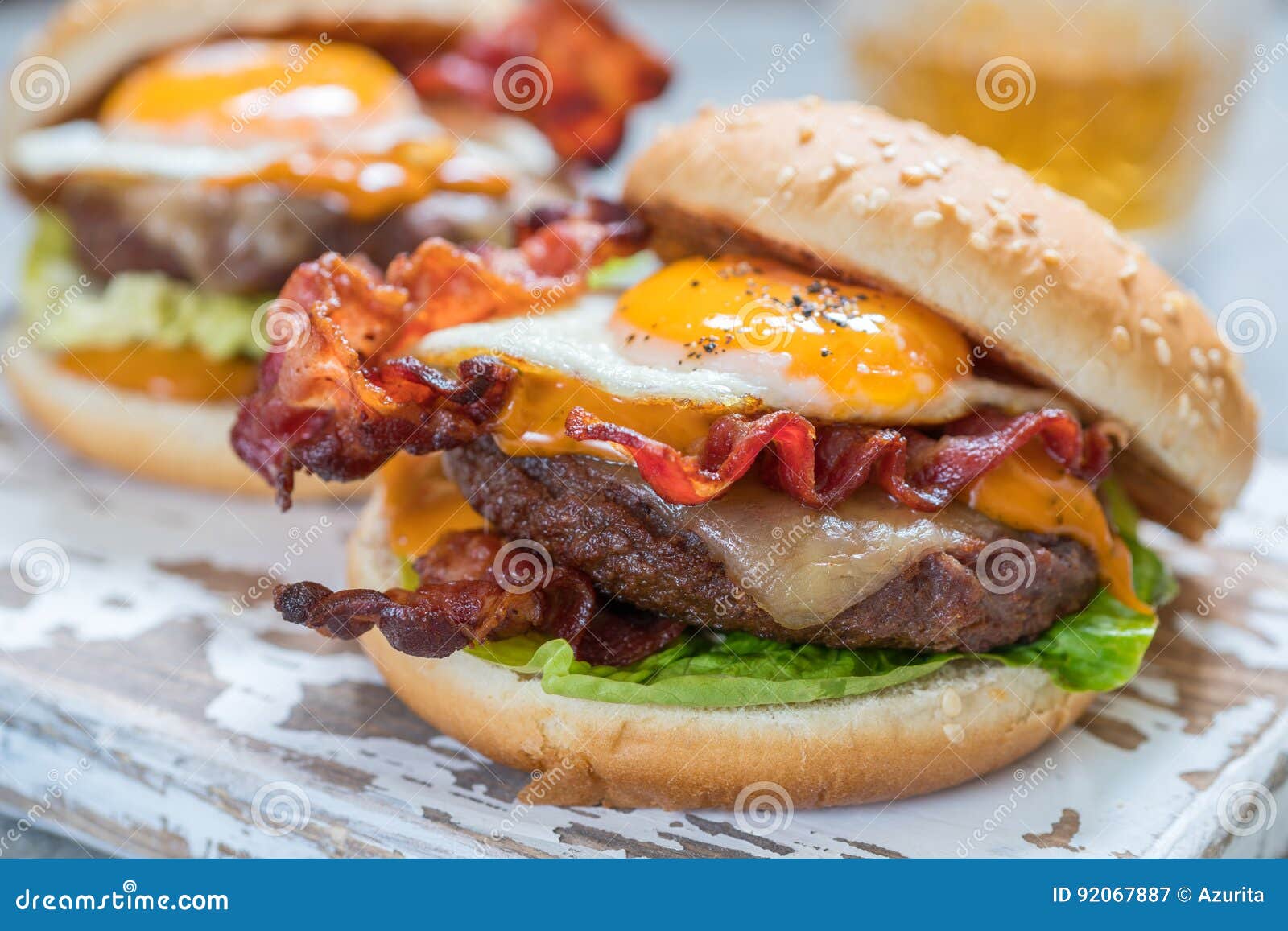 Bacon Burger with Egg Lettuce and Cheese Stock Image Image of