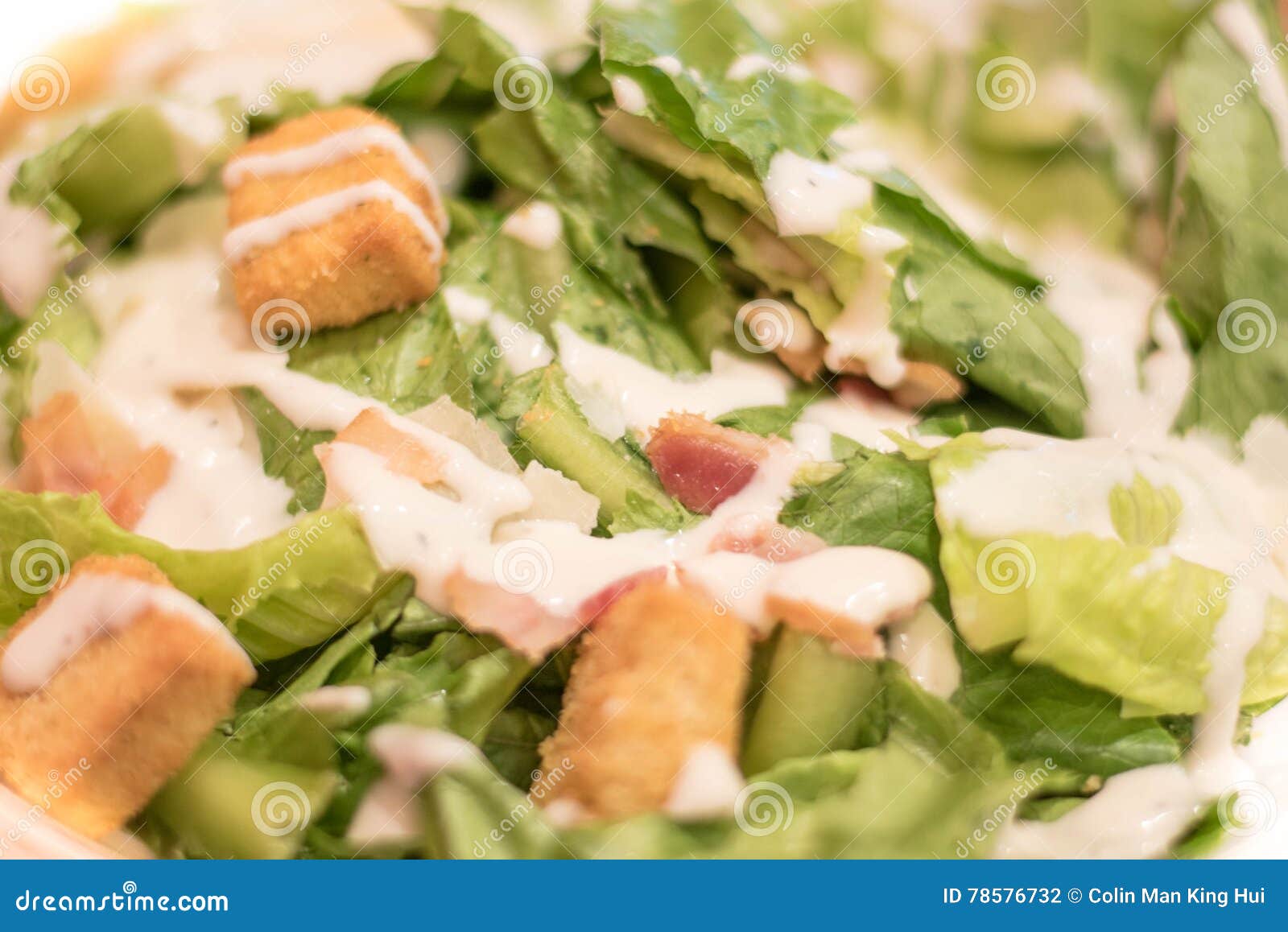 Bacon Caesar Salad with Shredded Parmeasan Cheese and Bread Cubes Stock Photo Image of lunch