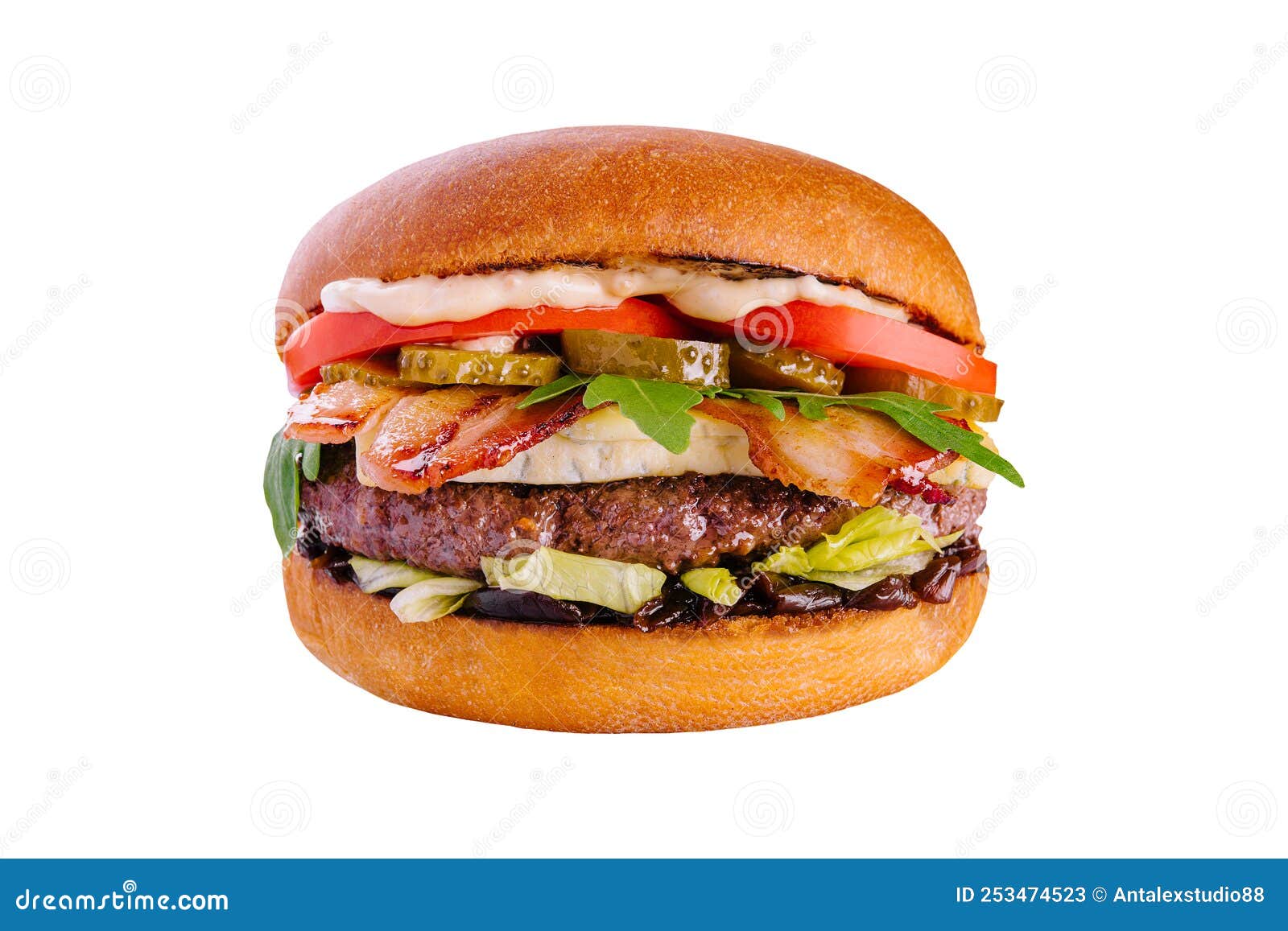 Bacon Cheese Burger with Beef Patty Tomato Cucumber Stock Image Image