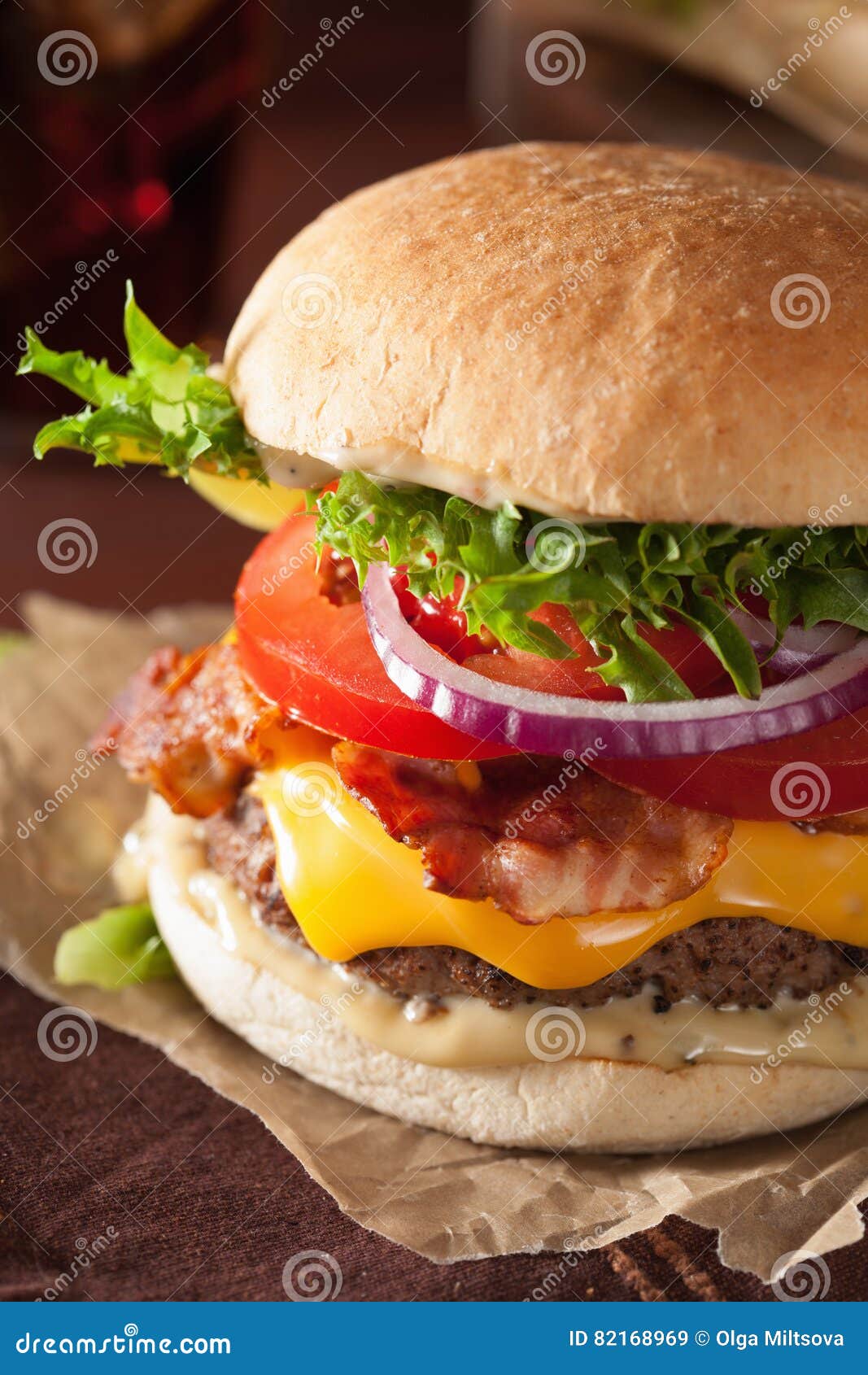 Bacon Cheese Burger with Beef Patty Tomato Onion Stock Image Image of