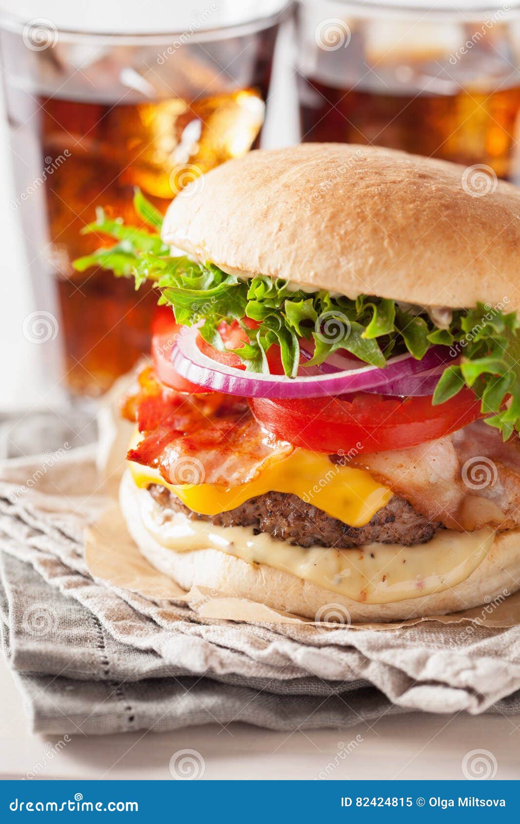 Bacon Cheese Burger with Beef Patty Tomato Onion Stock Image Image of