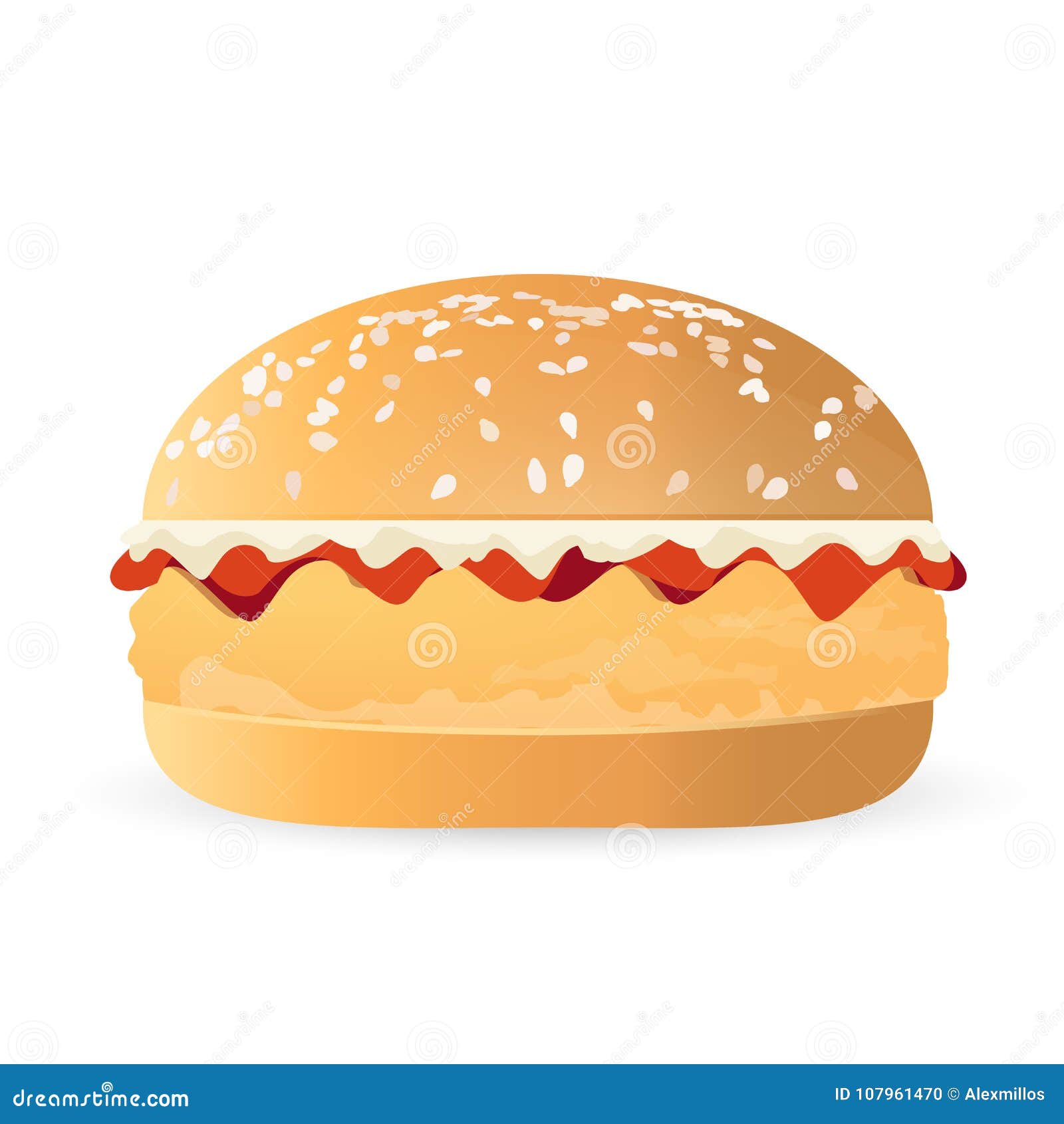 Chicken Burger Icon. Flying Burger Showing Ingredients With Outline And