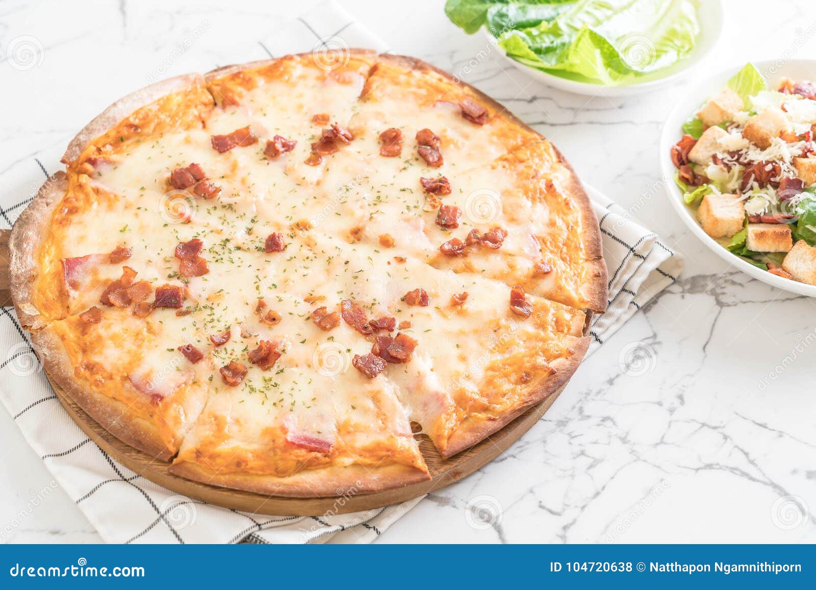 Bacon and cheese pizza stock photo. Image of crust, isolated - 104720638
