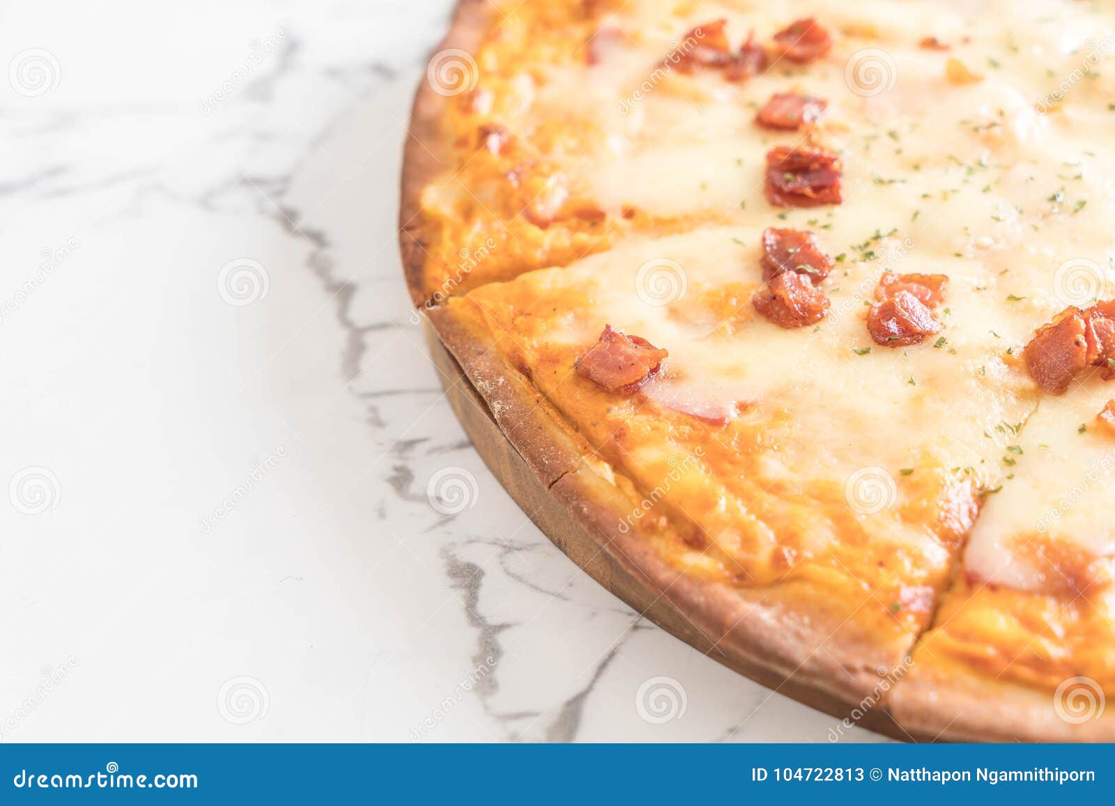 Bacon and cheese pizza stock image. Image of gourmet - 104722813