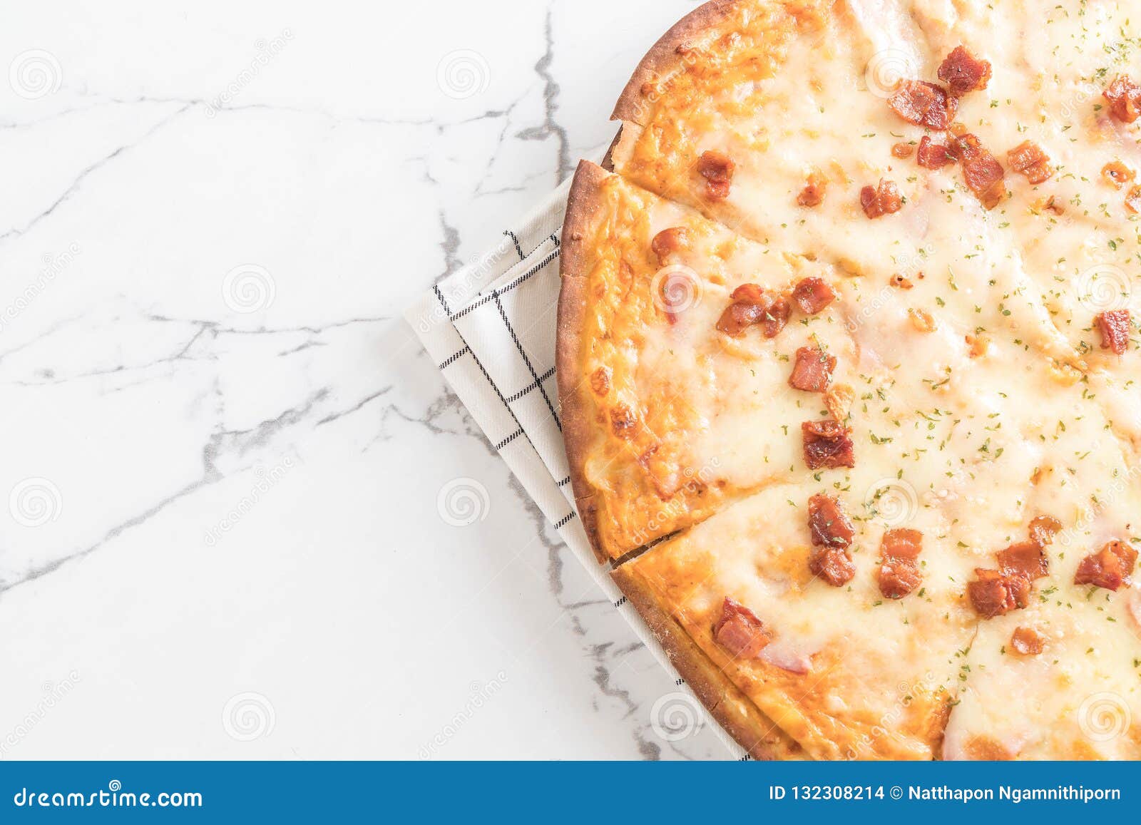 Bacon and cheese pizza stock photo. Image of restaurant - 132308214