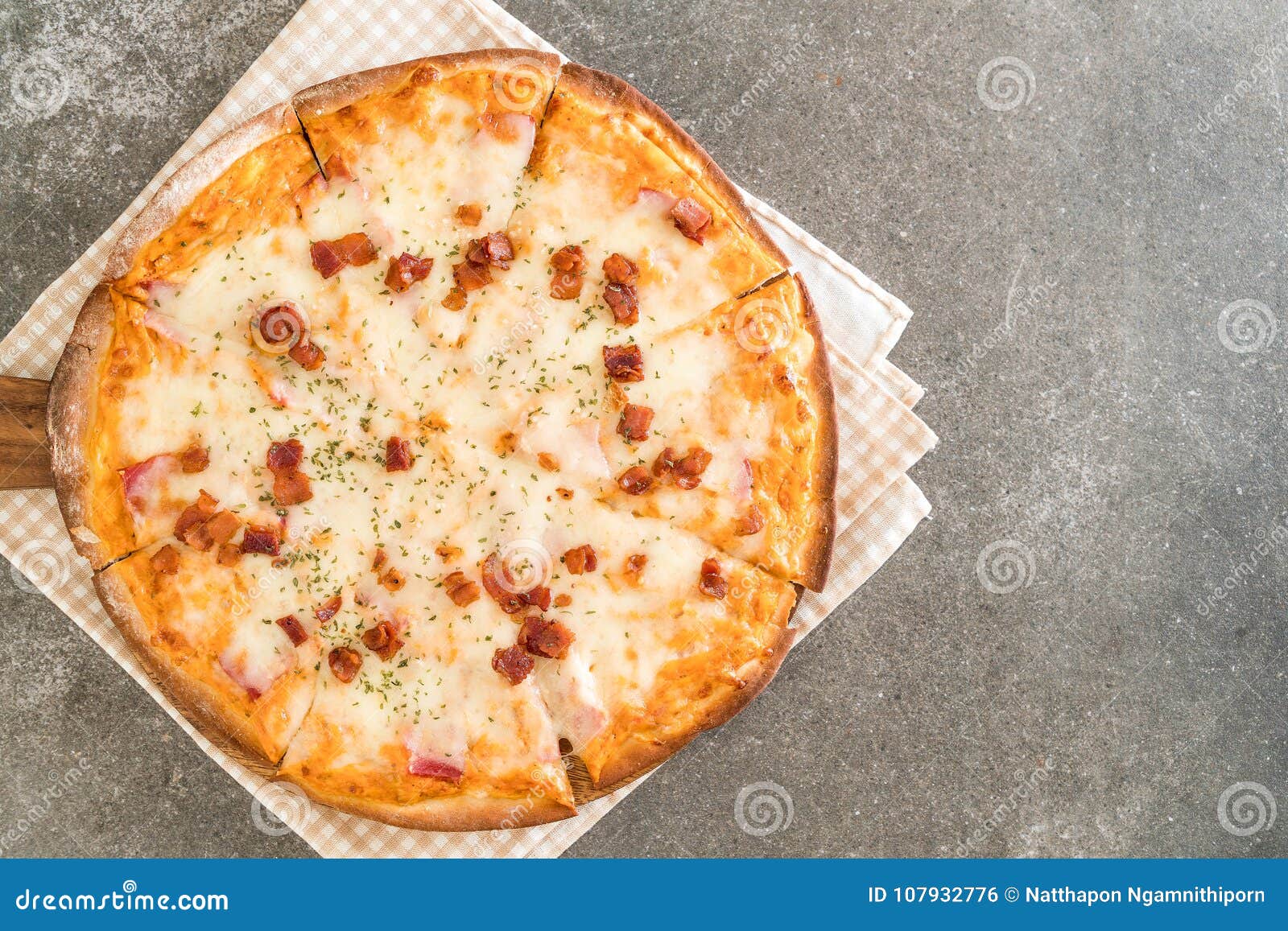 Bacon and cheese pizza stock photo. Image of fast, dough - 107932776