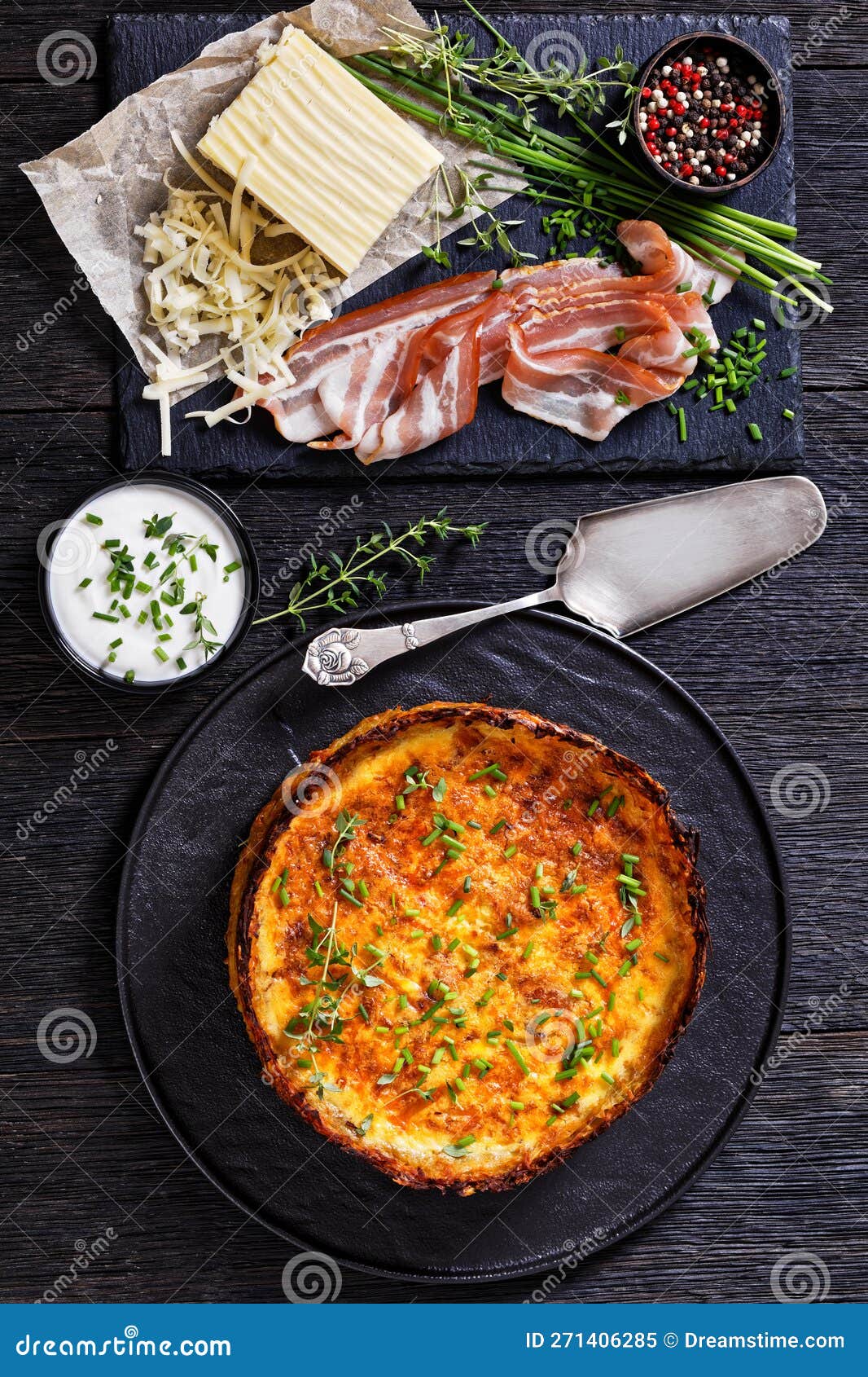 Bacon and Cheese Quiche with Hash Brown Crust Stock Image - Image of ...