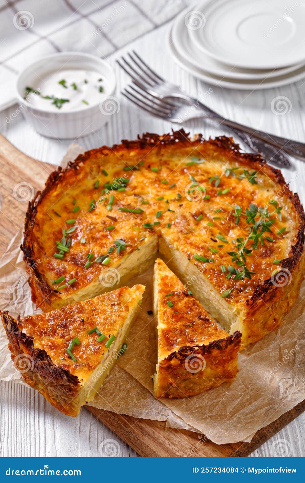 Bacon and Cheese Quiche with Hash Brown Crust Stock Photo - Image of ...