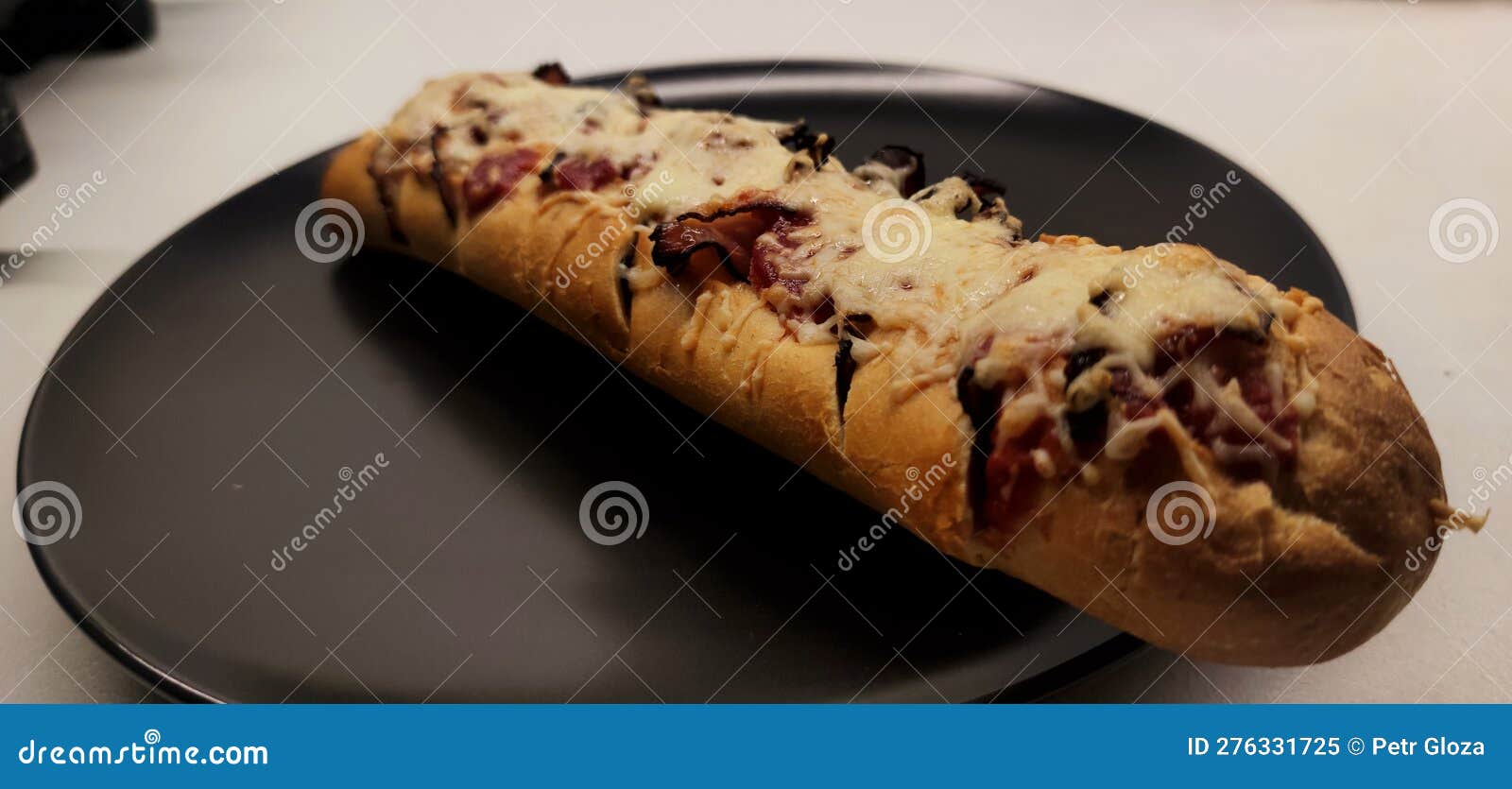 Bacon and Cheese Sandwich on a Dark Plate Stock Image Image of