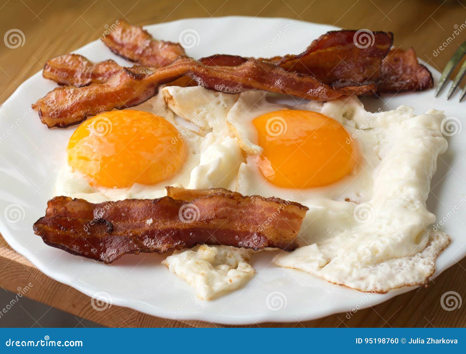 Bacon and eggs. Breakfast stock photo. Image of lunch 95198760