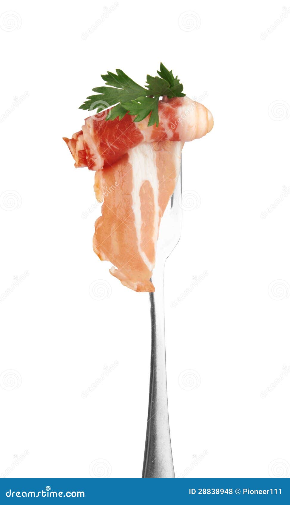 bacon on fork