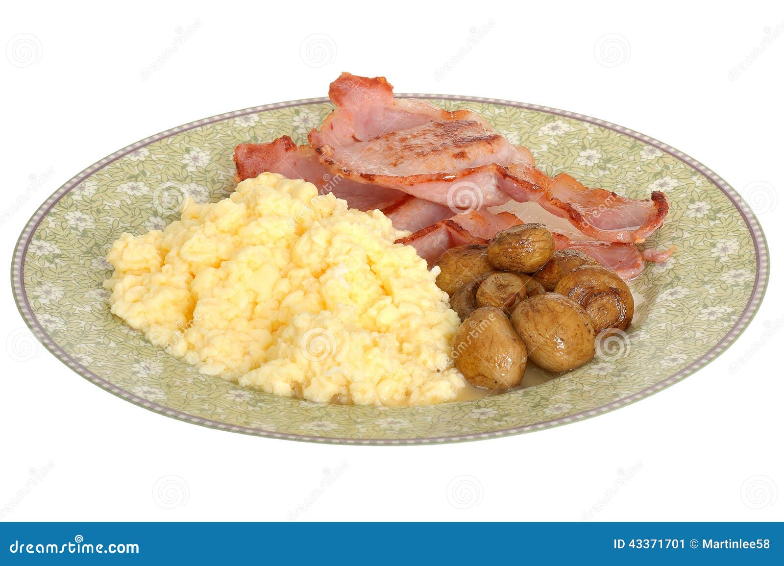 Bacon Mushrooms and Scrambled Eggs Breakfast Stock Image - Image of