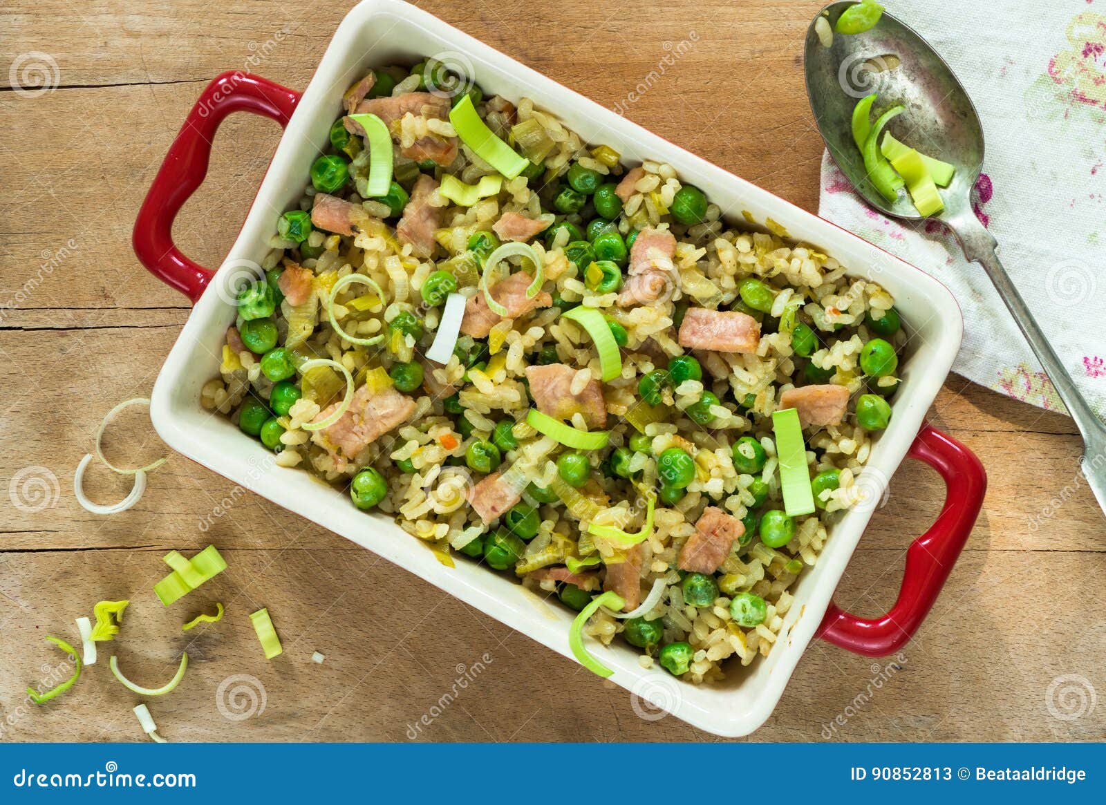 Bacon, Peas and Leek Risotto Stock Image Image of cuisine, meat 90852813