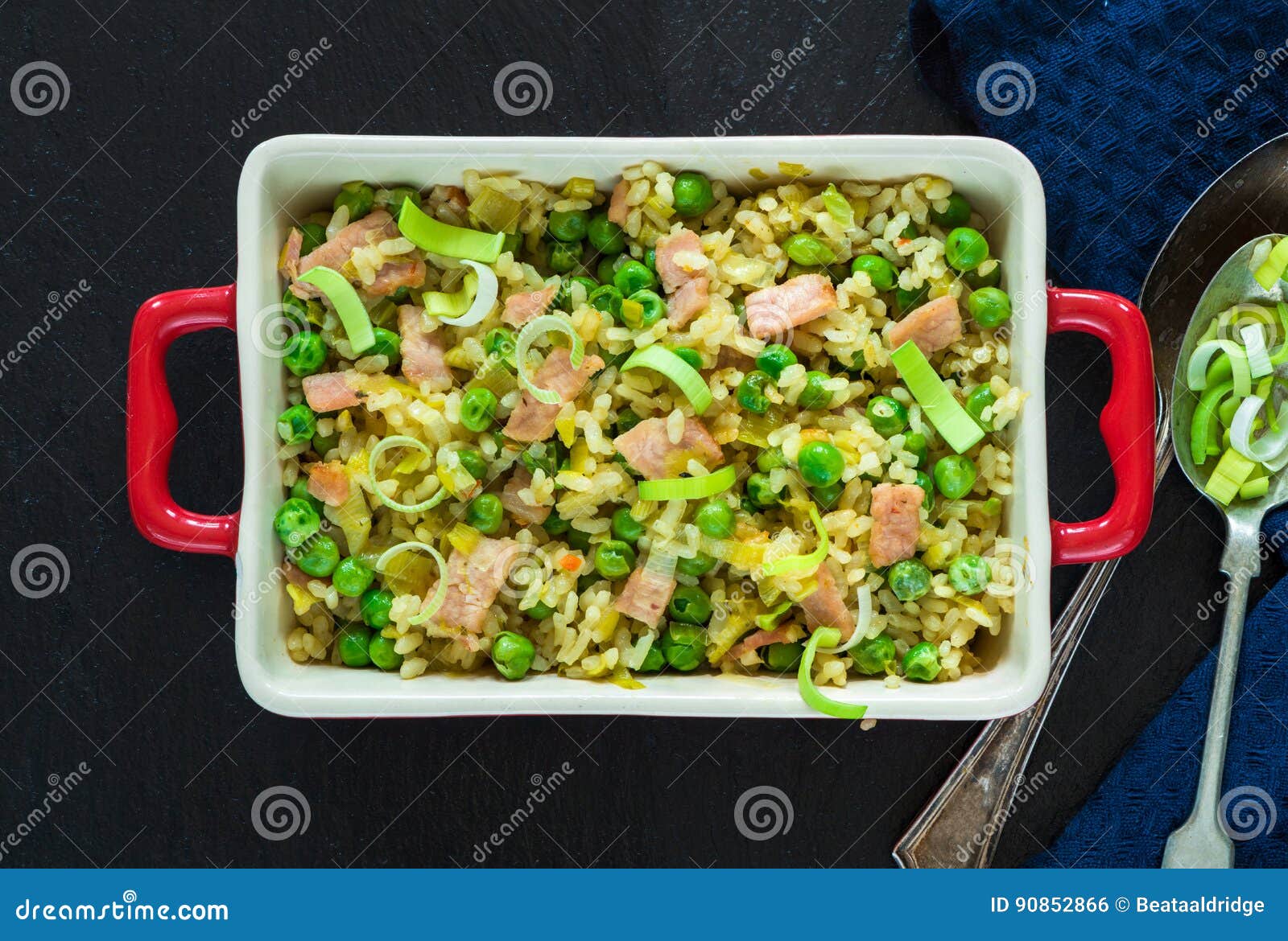 Bacon, Peas and Leek Risotto Stock Photo Image of casserole, nutritious 90852866