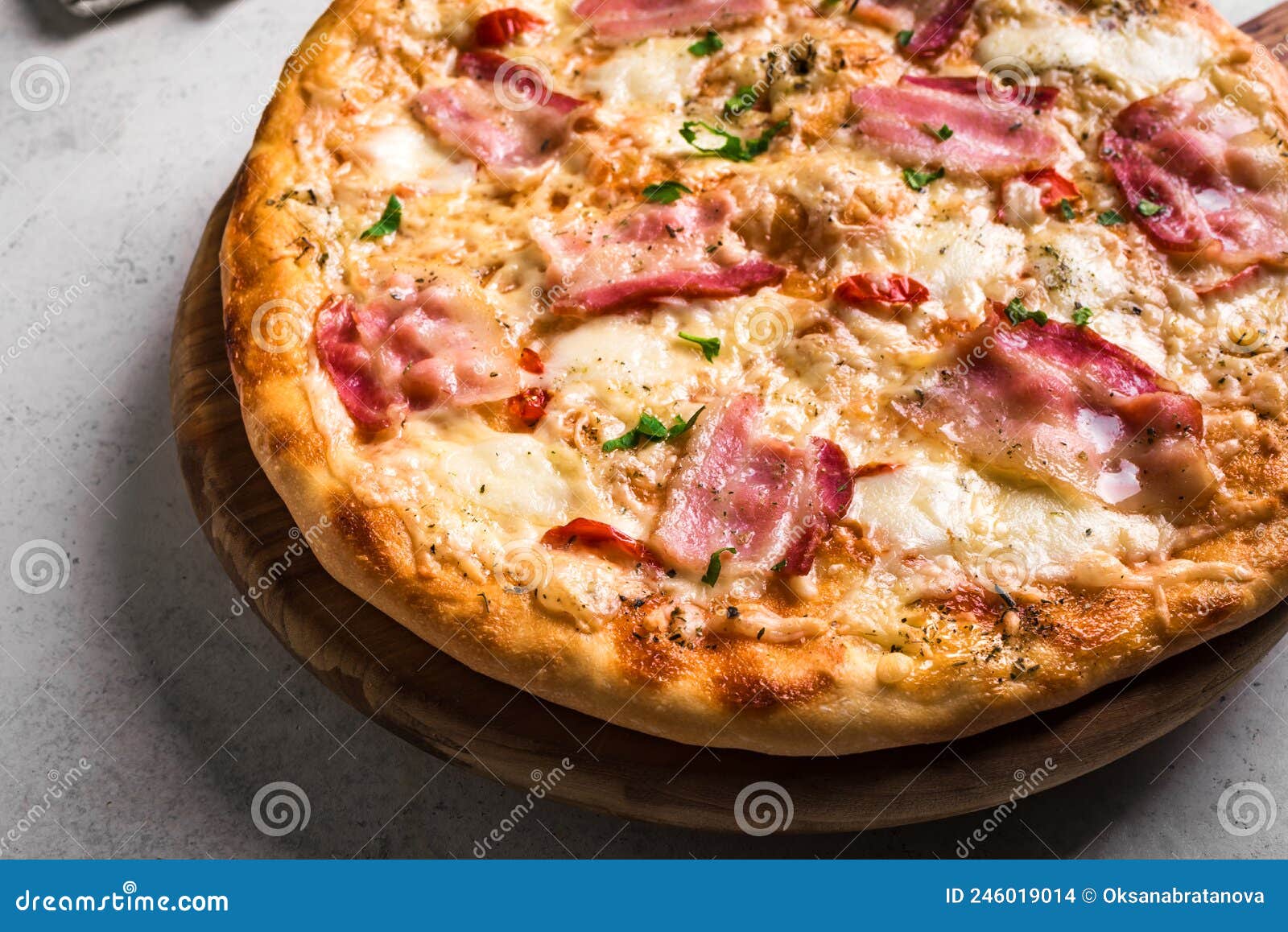 Bacon Pizza Carbonara stock photo. Image of italian 246019014