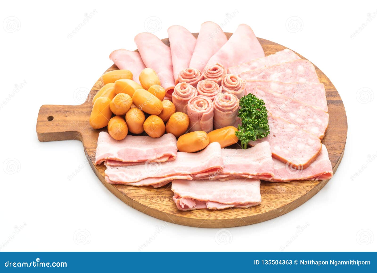 bacon, sausage, smoked ham and barbecue bacon