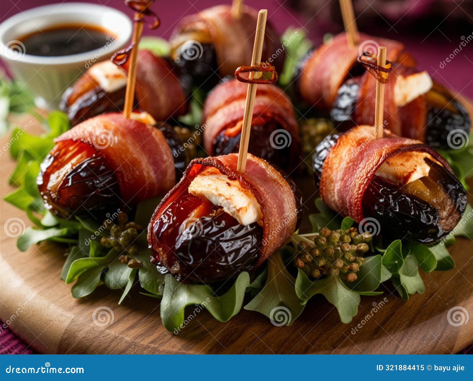 bacon-wrapped dates, a simple and delicious appetizer. ai image.