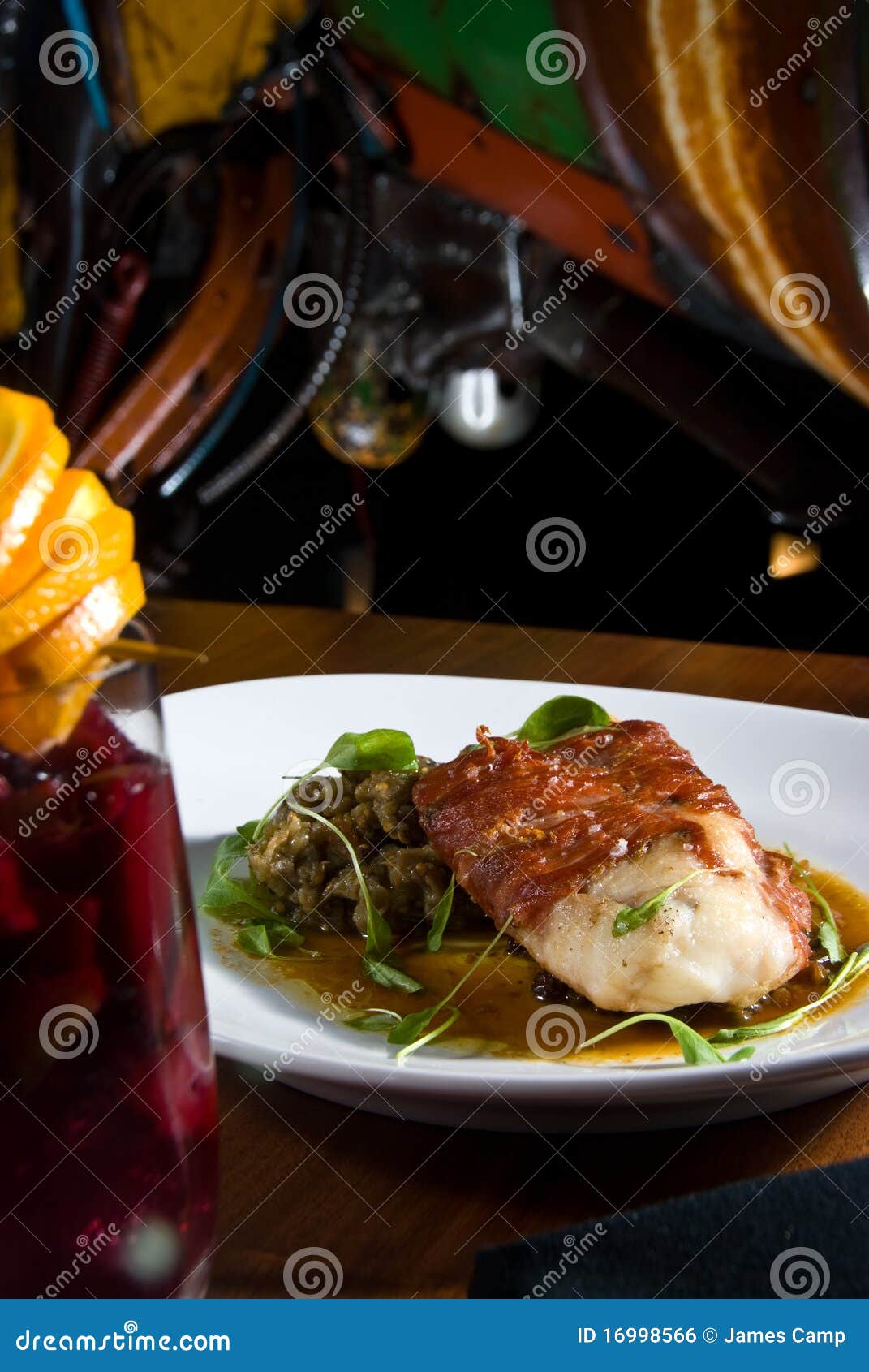 Bacon wrapped fish stock photo. Image of food, green 16998566