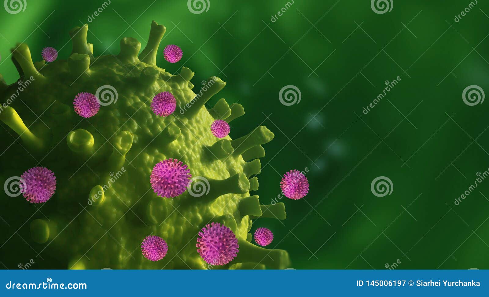 Pathogenic bacteria, viruses and microscopic germs. 3D illustration in high resolution. Medical research in the field of microbiology