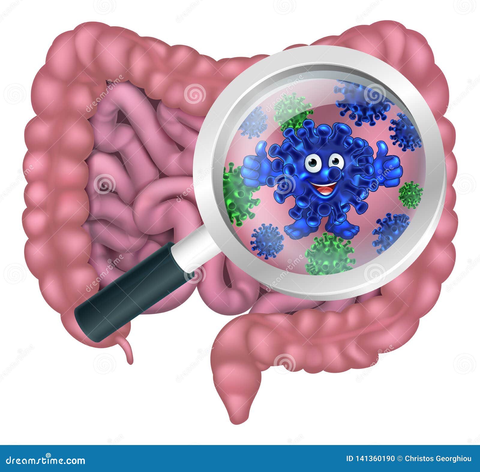 bacteria cartoon character in gut or intestines