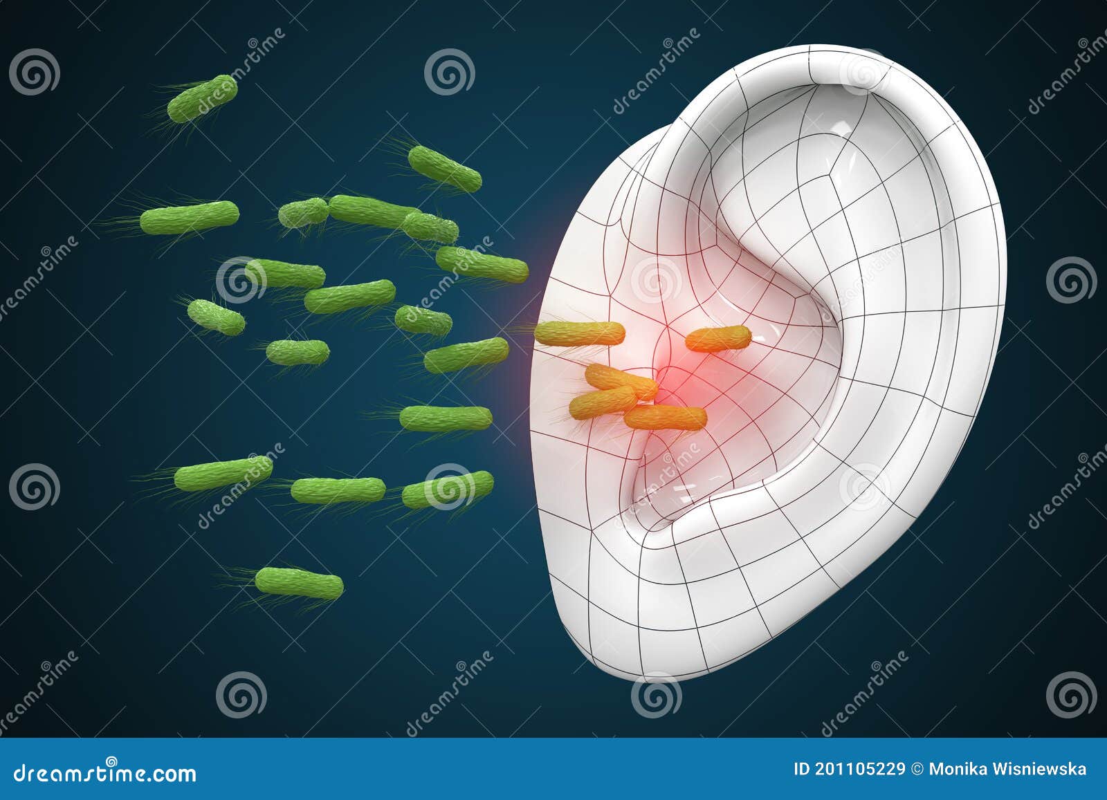 Bacteria and the human ear stock illustration. Illustration of care