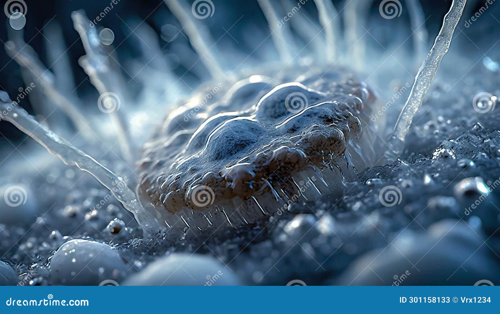 Bacteria in Ice. Microbes Preserved in Thawing Ice. Generative AI Image