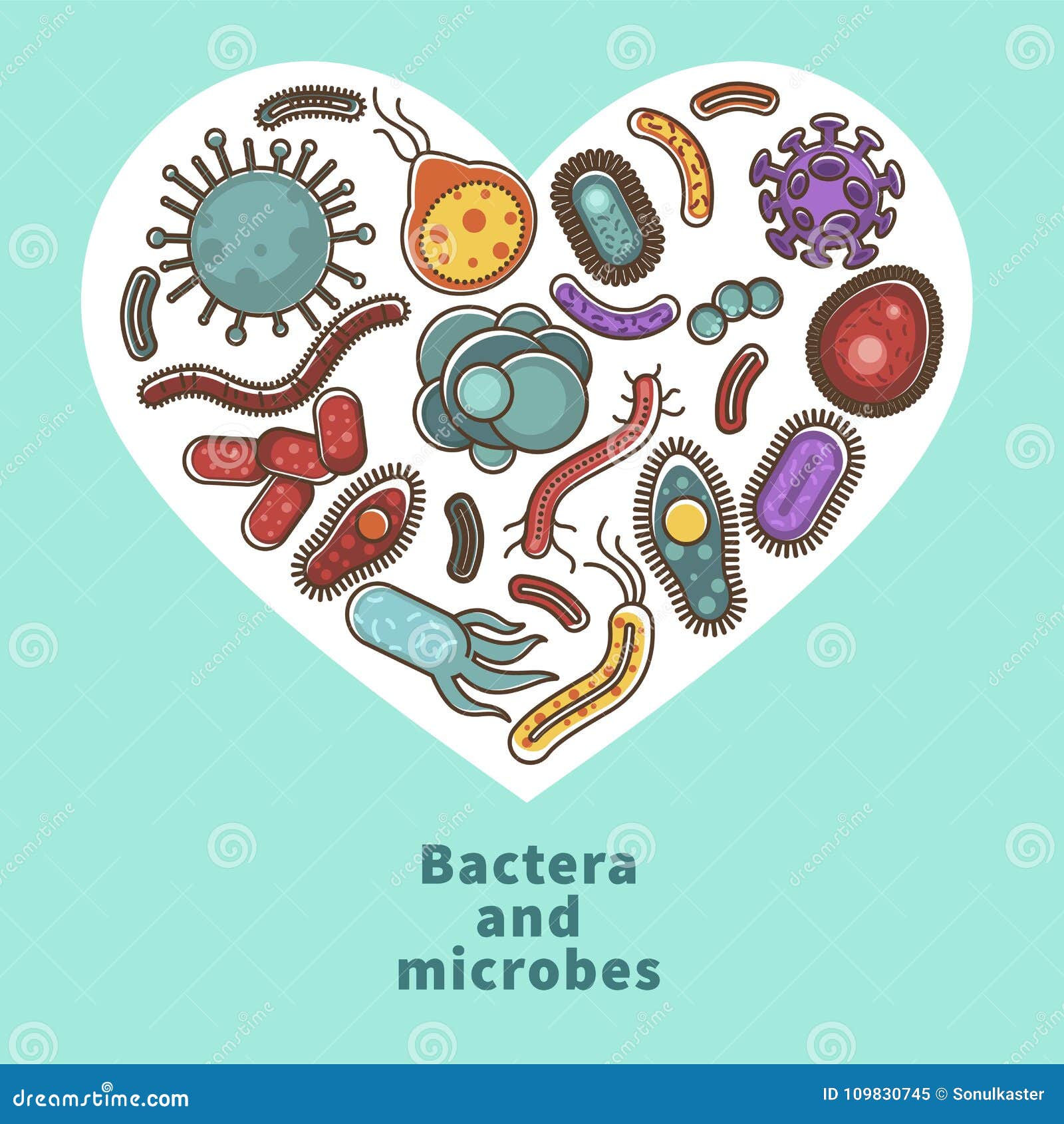 Bacteria and Microbes Heart Poster for Medical Bacteriology or Hospital