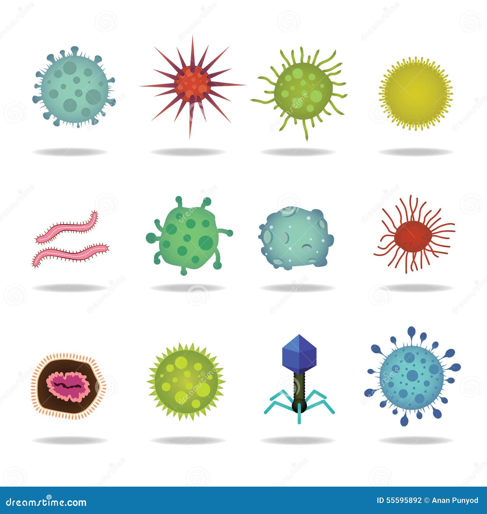 bacteria virus cells germs epidemic bacillus icons  