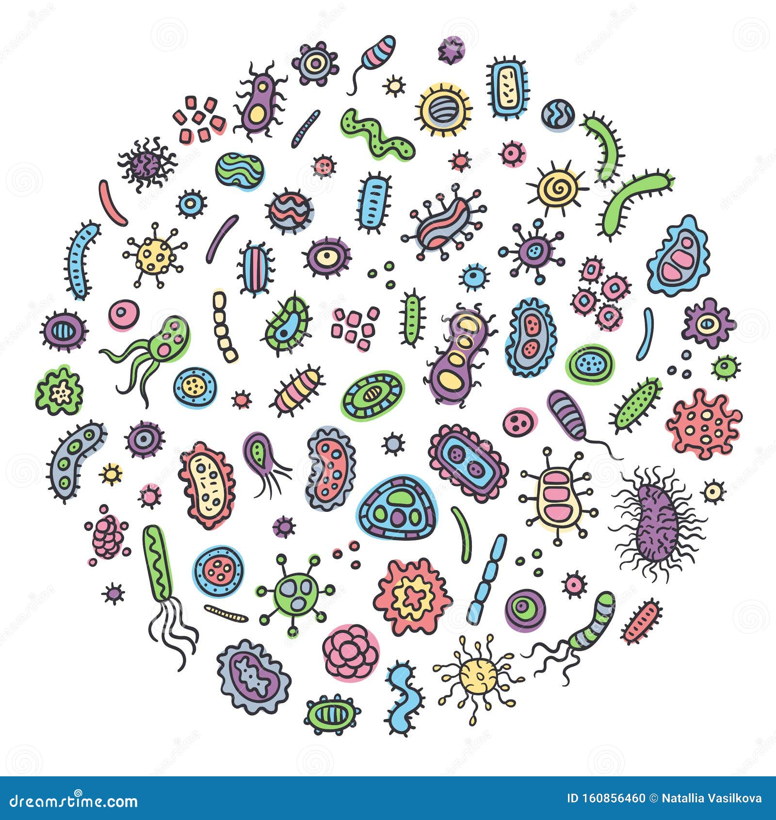 Bacterial in a Circle Color. Doodle Style Stock Vector
