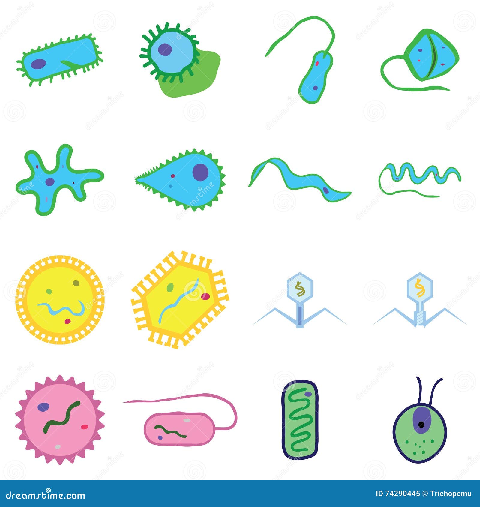 Bacterias Monera, Virus Y Algas Ilustración del Vector - Ilustración de :  74290445