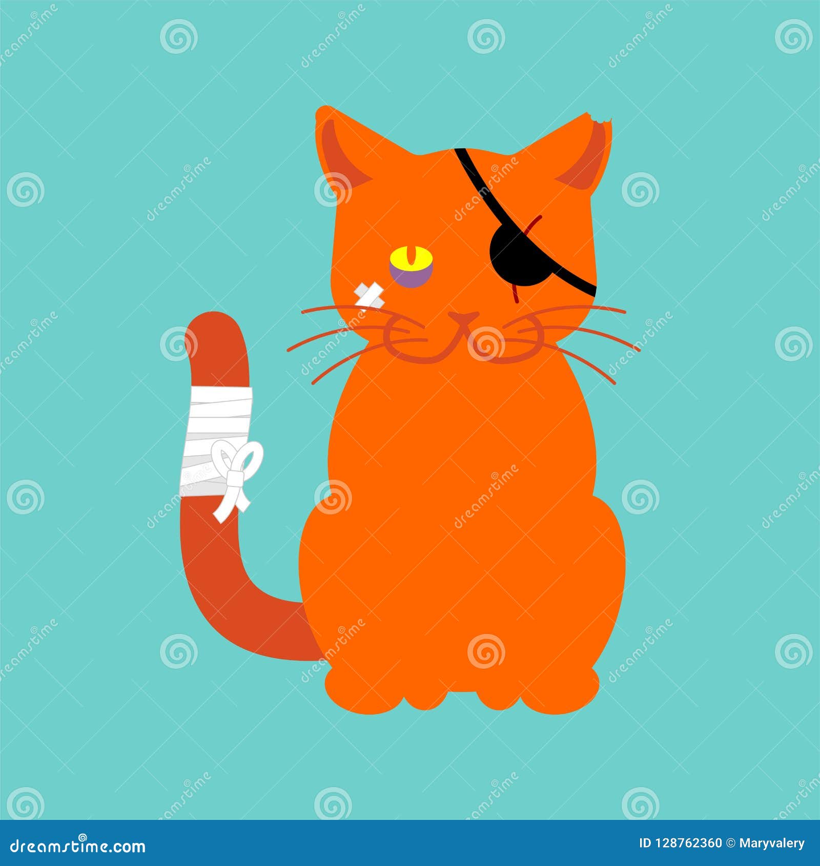 Bad Cat Pirate. Eye Patch and Bruise Stock Vector Illustration of