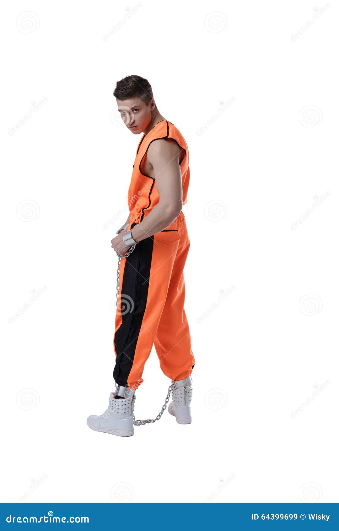 Bad Guy Posing in Prison Uniform and Handcuffs Stock Image Image of