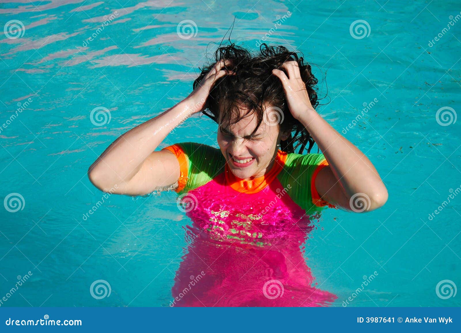 Bad hair day in pool stock image. Image of pool, frustrating 3987641