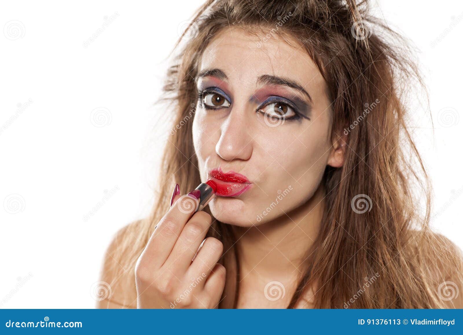 Bad makeup stock image. Image of curlers, mirror, makeup - 91376113