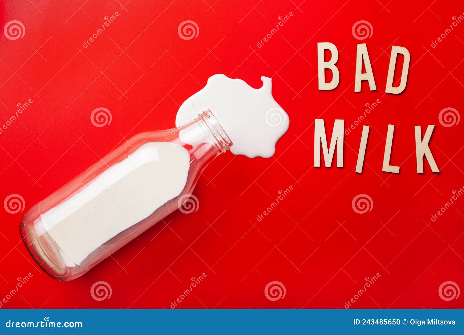 Bad Milk Text Word Lactose Intolerance Allergy. Milk Splatter Stock