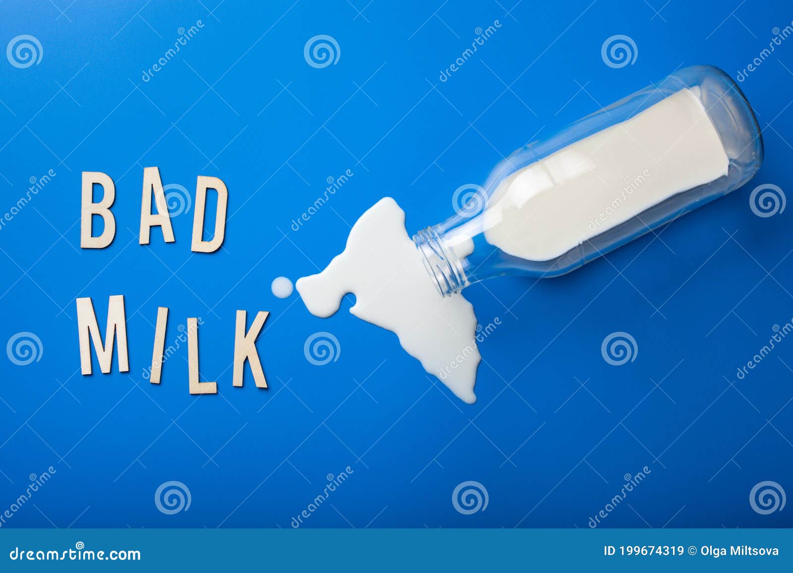 Bad Milk Word Text Letters Lactose Intolerance Allergy. Milk Splatter