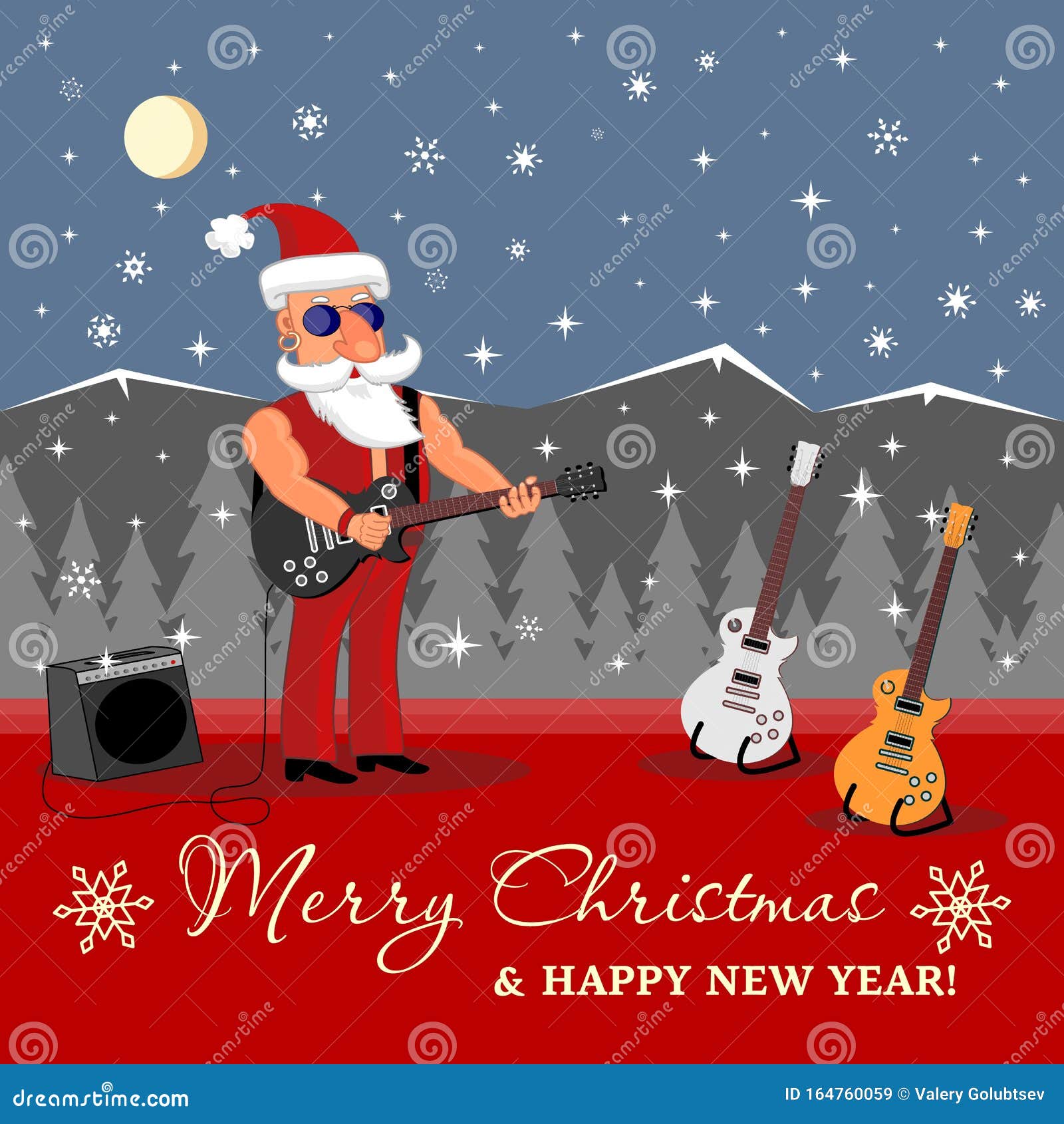 Bad Santa Rock Star Sobre El Escenario Con Guitarra Feliz Navidad Y Feliz  Tarjeta De Felicitación De Año Nuevo Ilustración del Vector - Ilustración  de funcionamiento, etapa: 164760059