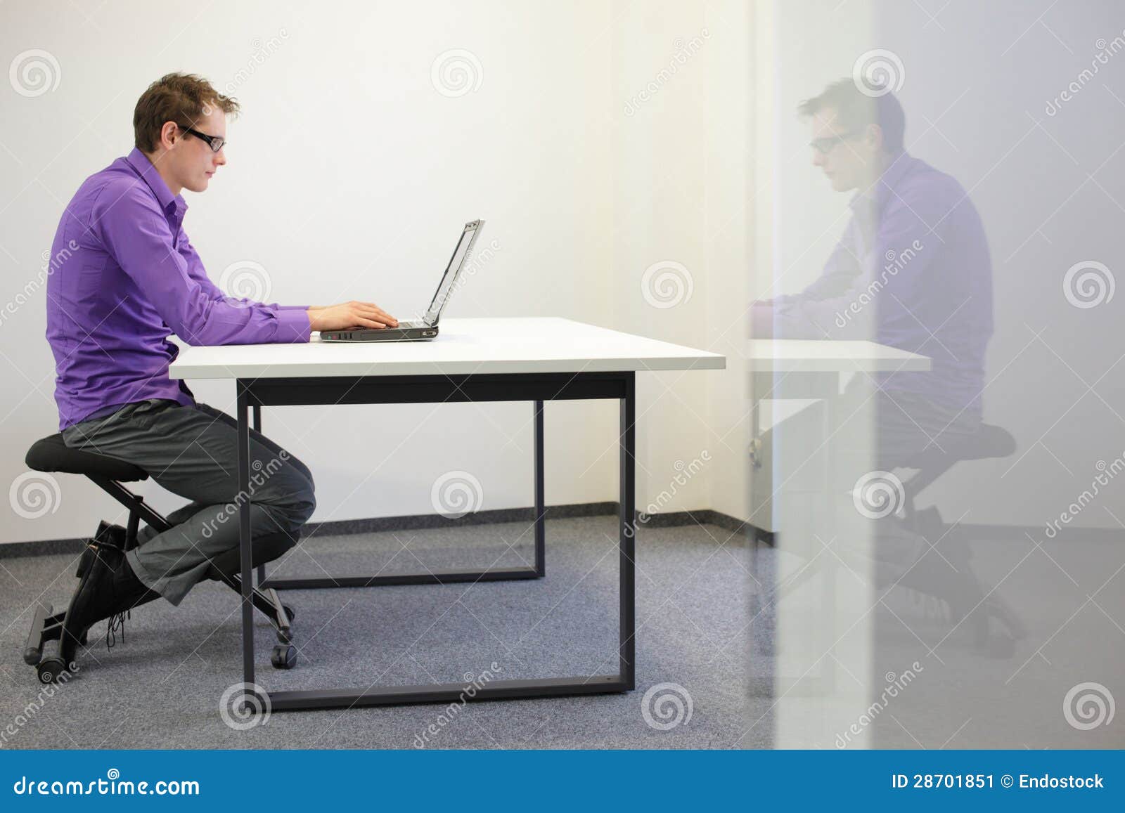 Bad Sitting Posture on Kneeling Chair Stock Image Image of