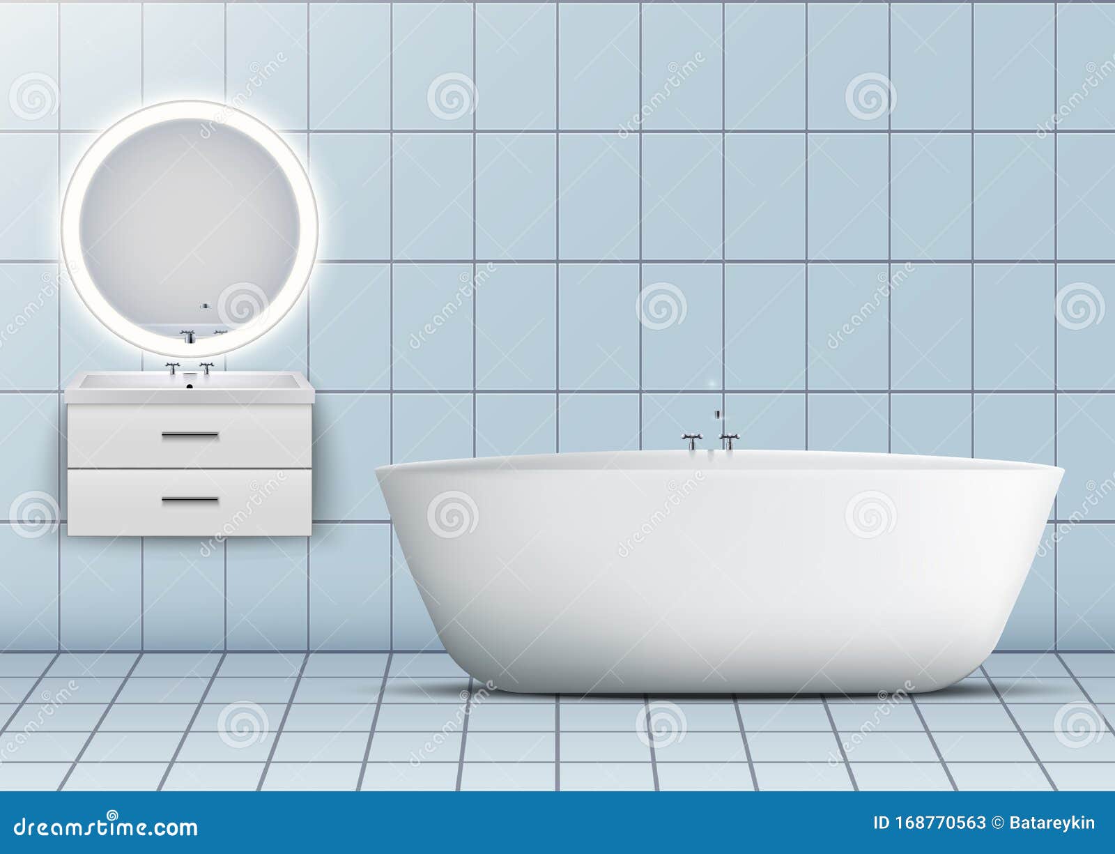 Badewanne Und Waschbecken Mit Spiegel Vektor Abbildung - Illustration