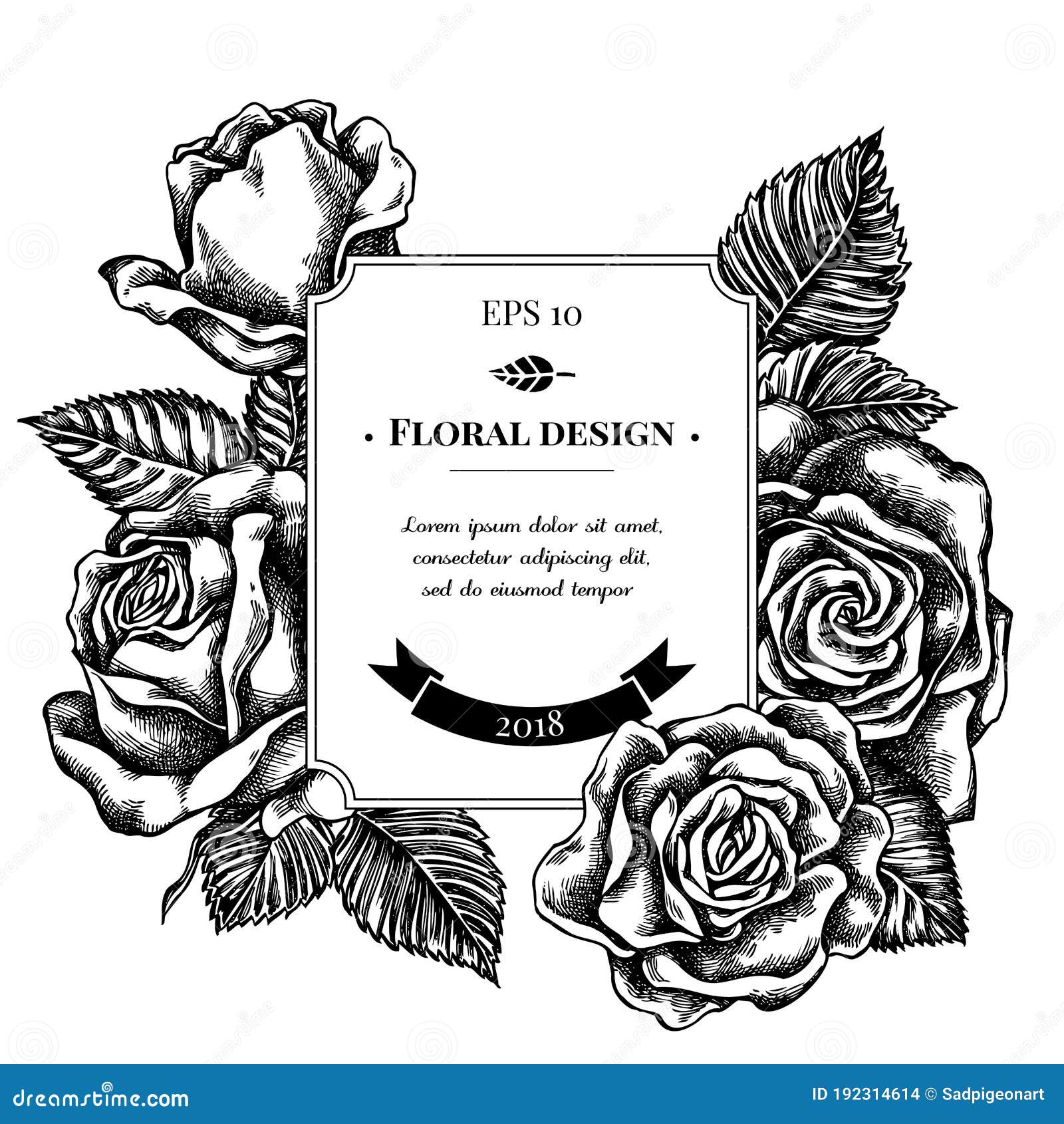 Badge Design with Black and White Roses Stock Vector - Illustration of ...