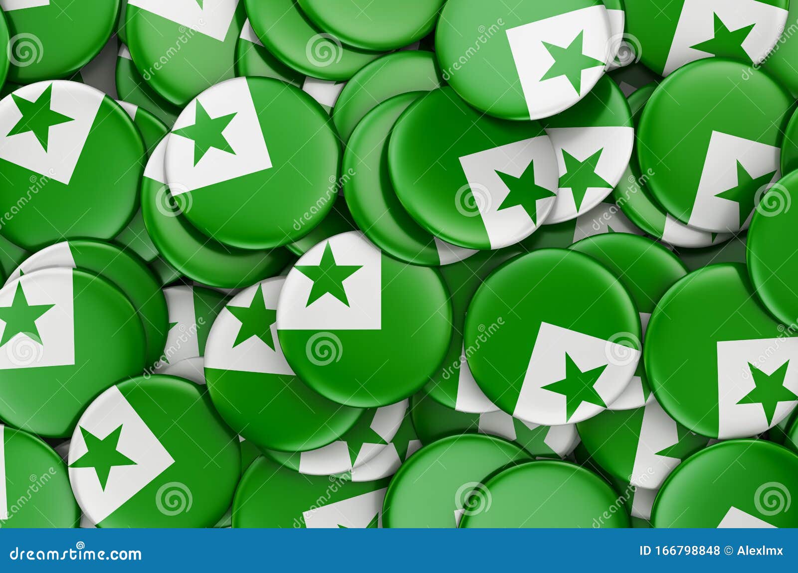 Array Steer West Badges with Flag of Esperanto, 3D Rendering Stock Illustration -  Illustration of pile, rendering: 166798848