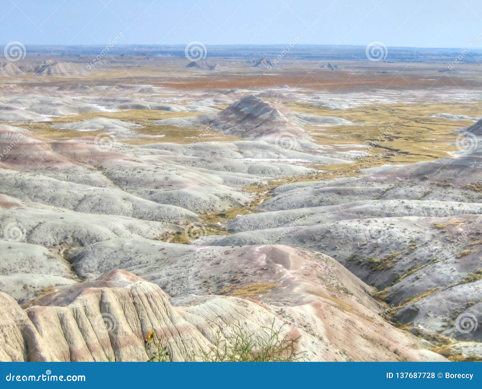 Badlands National Park in South Dakota, USA. A view of colorful layers of the eroding sandstone in Badlands National Park, South Dakota, USA.