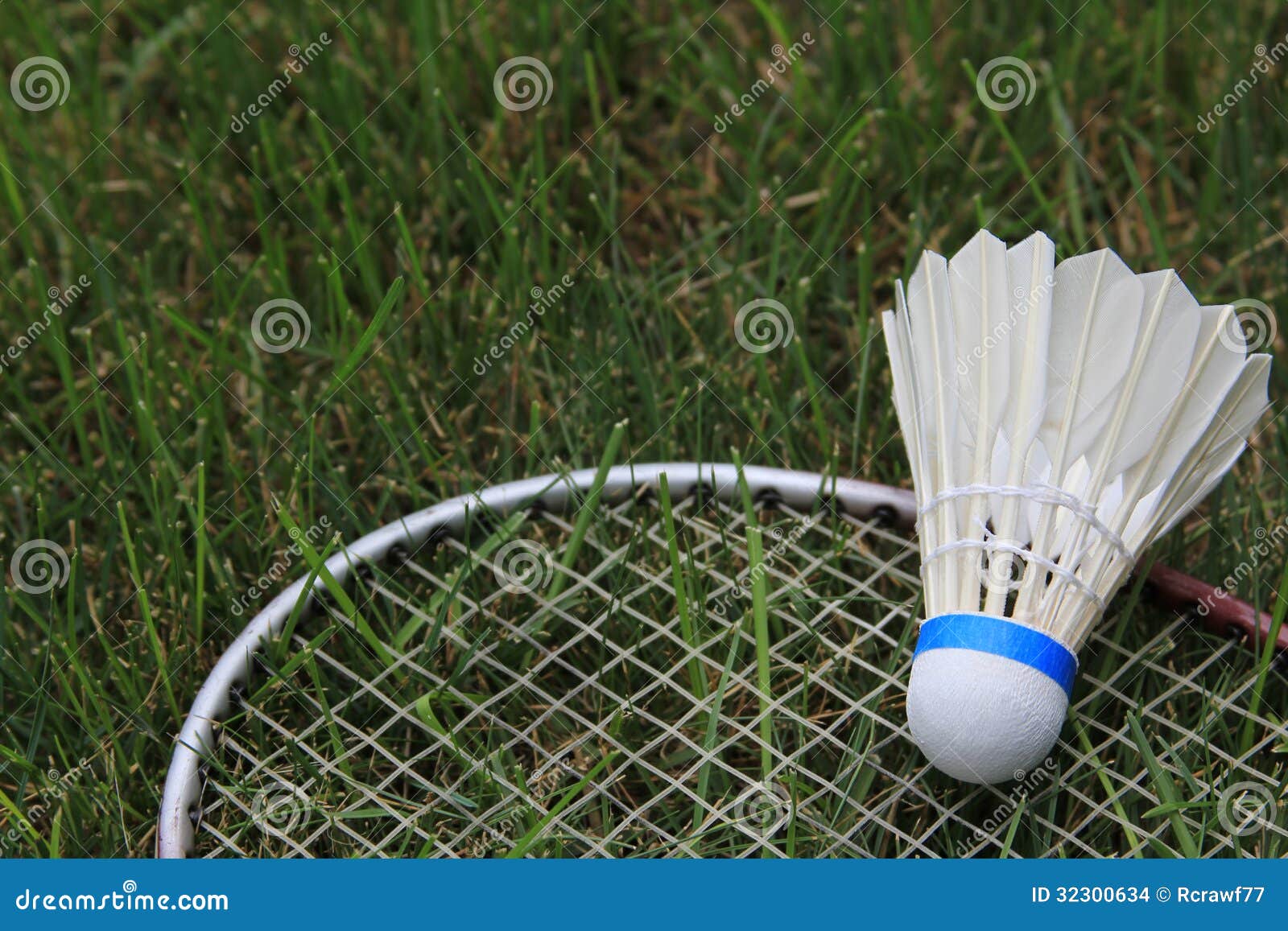 Badminton Birdie Shuttlecock Racket Green Grass Lying 32300634 