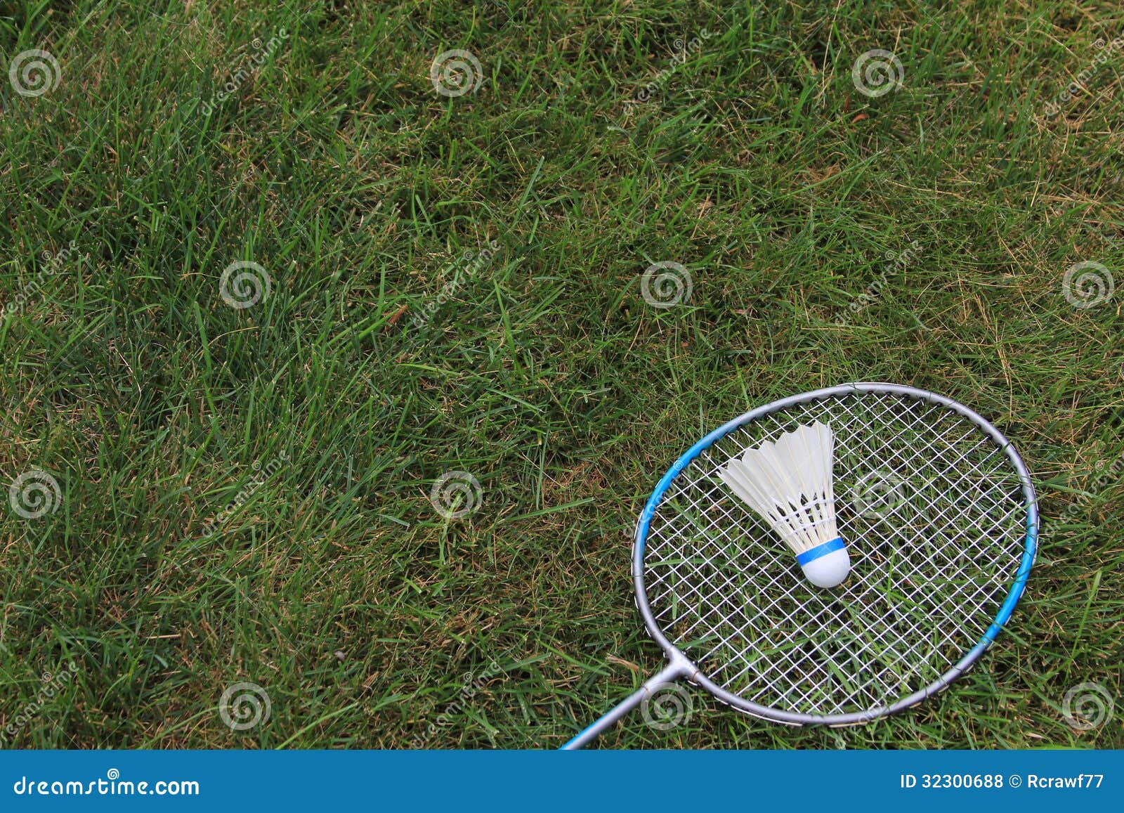 Badminton Birdie Shuttlecock Racket Outside Green Grass 32300688 