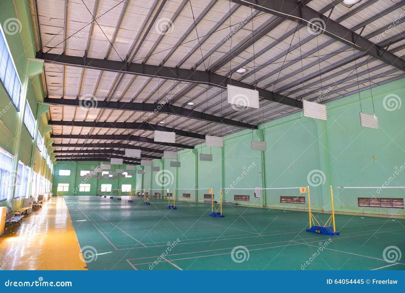 Badminton courts indoor stock image. Image of line, game 64054445