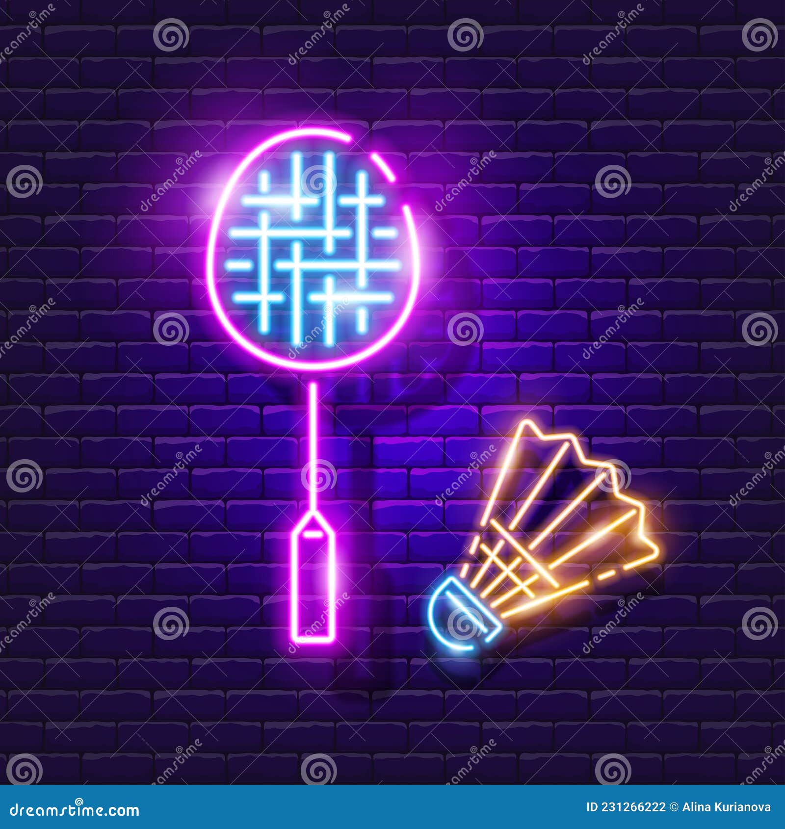 Lelie stap Overname Badminton Racket and Shuttlecock Neon Icon. Vector Illustration for Design.  Summer Sport Concept Stock Vector - Illustration of badminton, neon:  231266222