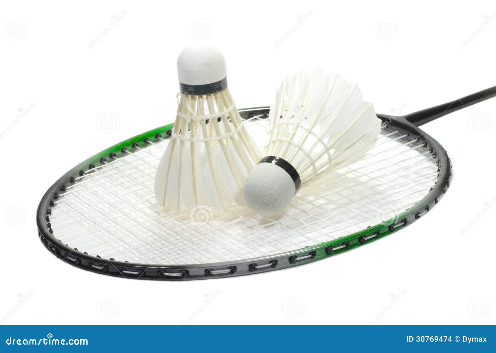 Badminton Racket and Shuttlecocks Isolated Stock Photo